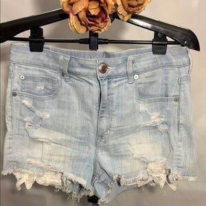 American Eagle Outfitters Light Blue Distressed Denim Shorts